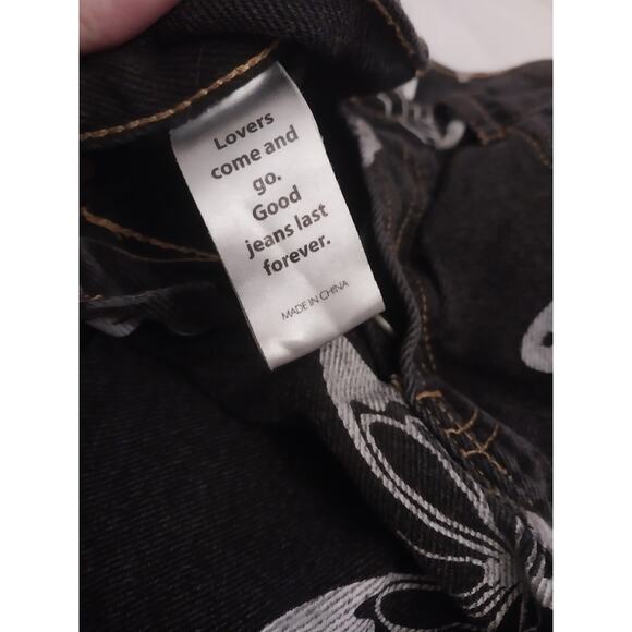 PacSun High Rise Straight Leg Black Jeans Silver Butterfly Print Junior Size 25 - Picture 9 of 14